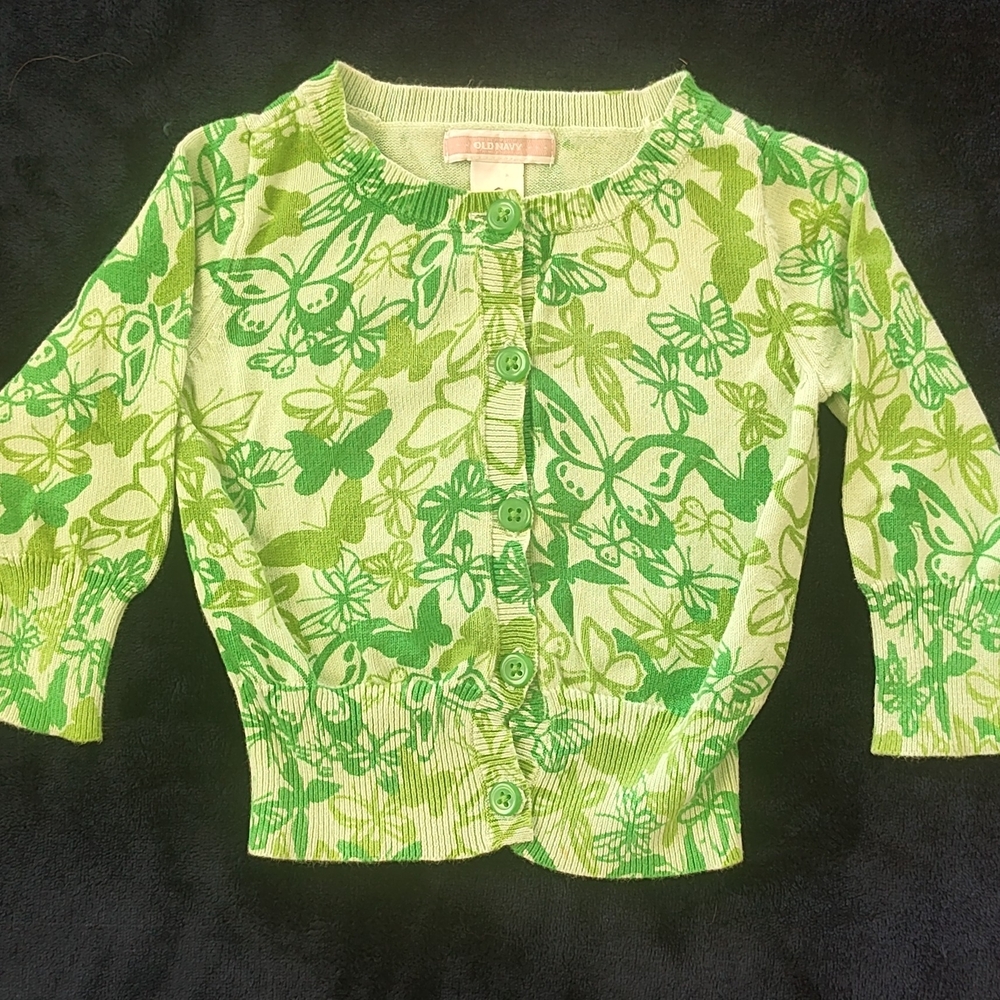 Old Navy Green Butterfly Print Kids Button Down Shirt